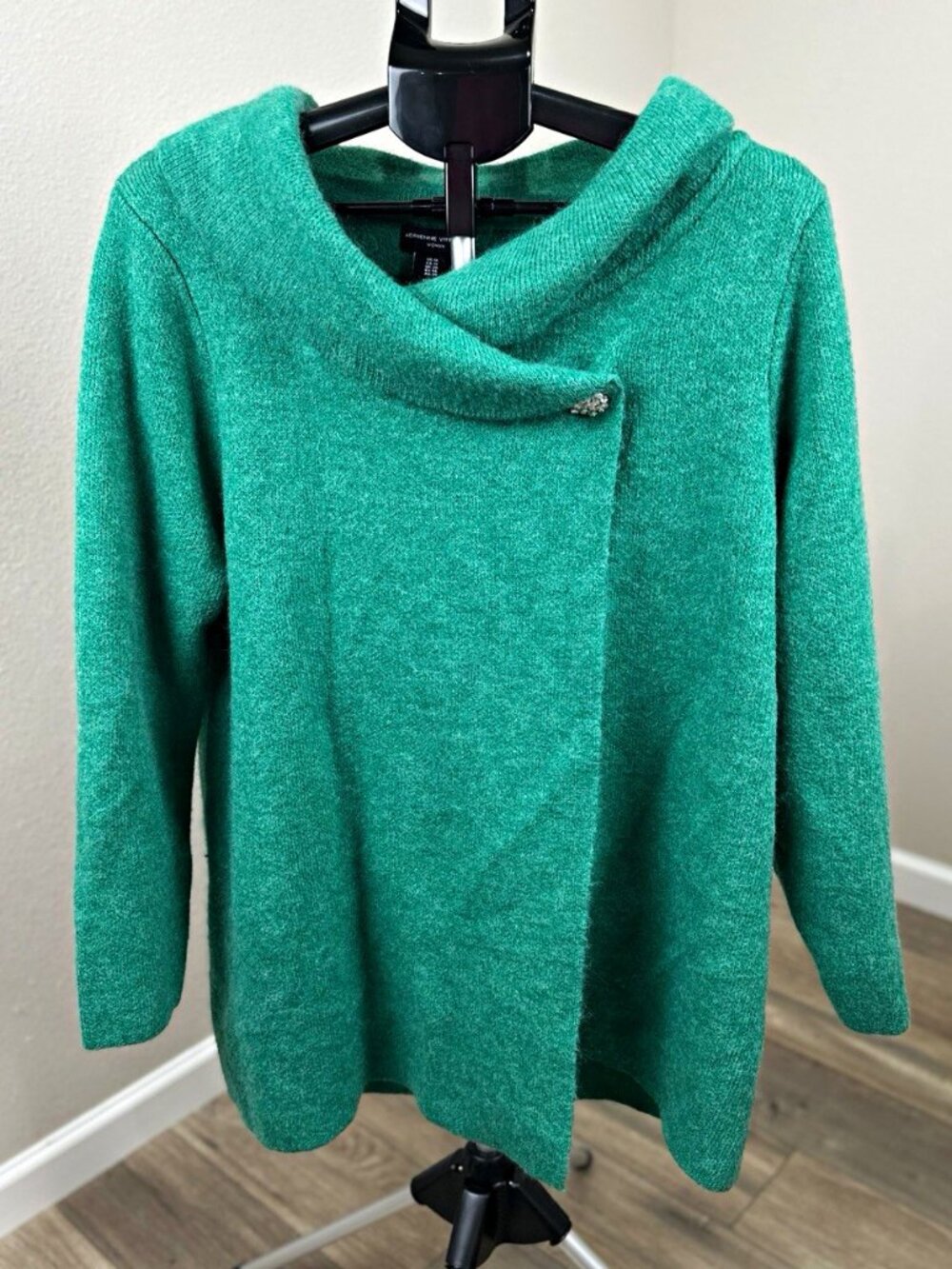 Adrienne Vittadini Women’s 1X Teal Wool Blend Cowl Neck Sweater RhinestonePre-ow